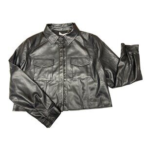 Calvin Klein Womens Faux Leather Jacket Size L Black